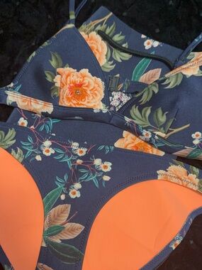 triangl swimwear Navy Floral Bikini with Peach Accents